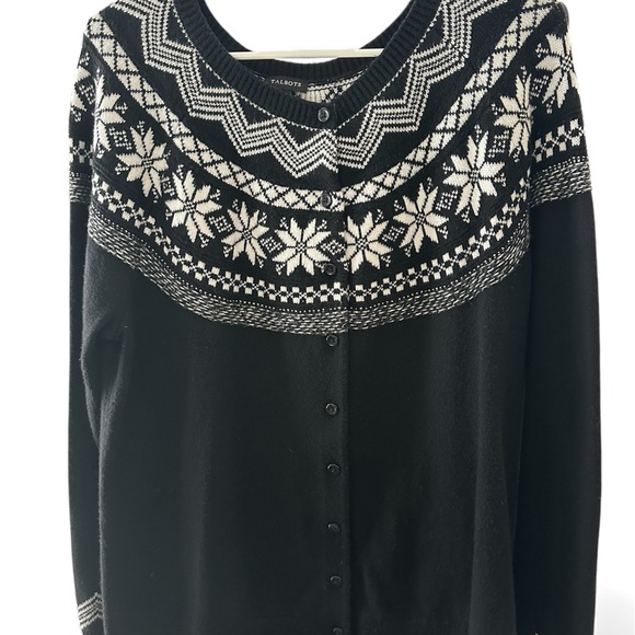 Talbots Black and White Nordic Pattern Sweater - Picture 2 of 6